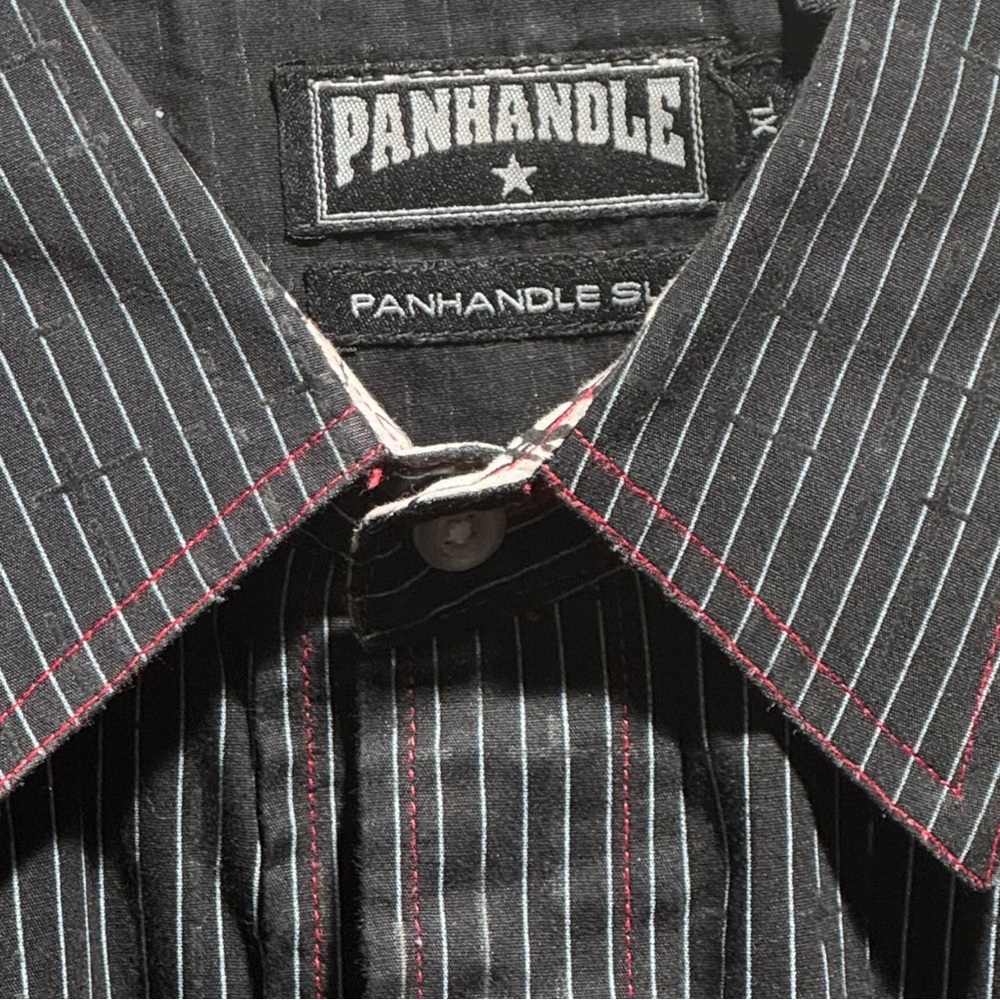 Men's Black Striped Button Up Collared Long Sleeve Cowboy Shirt - Picture 14 of 16